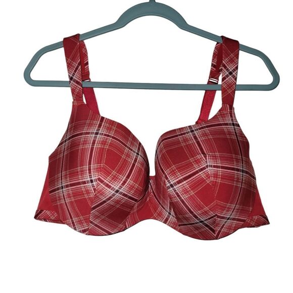 CACIQUE RED PLAID BRA SIZES 44 D. ^ - Picture 1 of 3